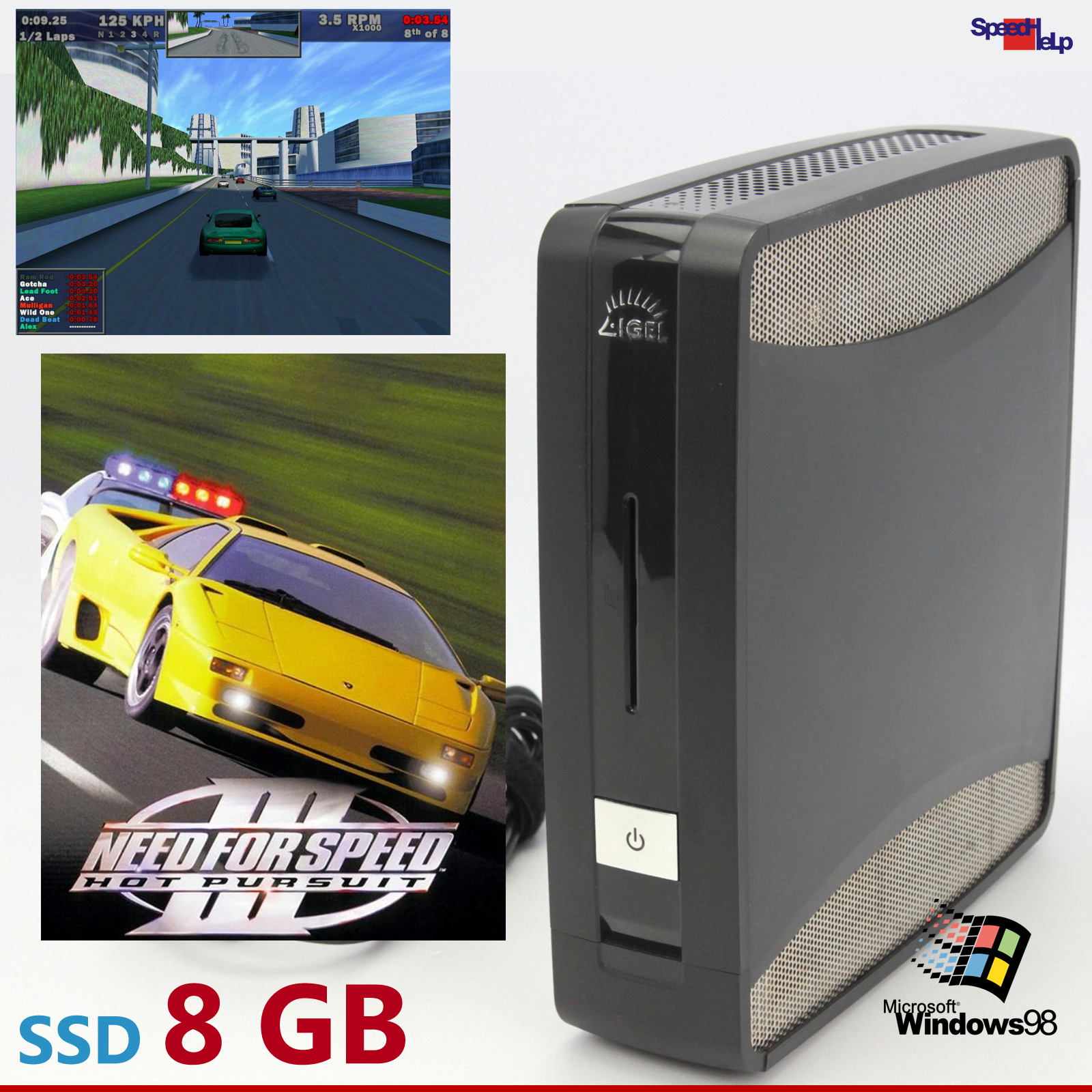 🎮MINI PC COMPUTER PC RETRO GAMES SPIELE DOS WINDOWS 98 8GB SSD NEED FOR SPEED 3