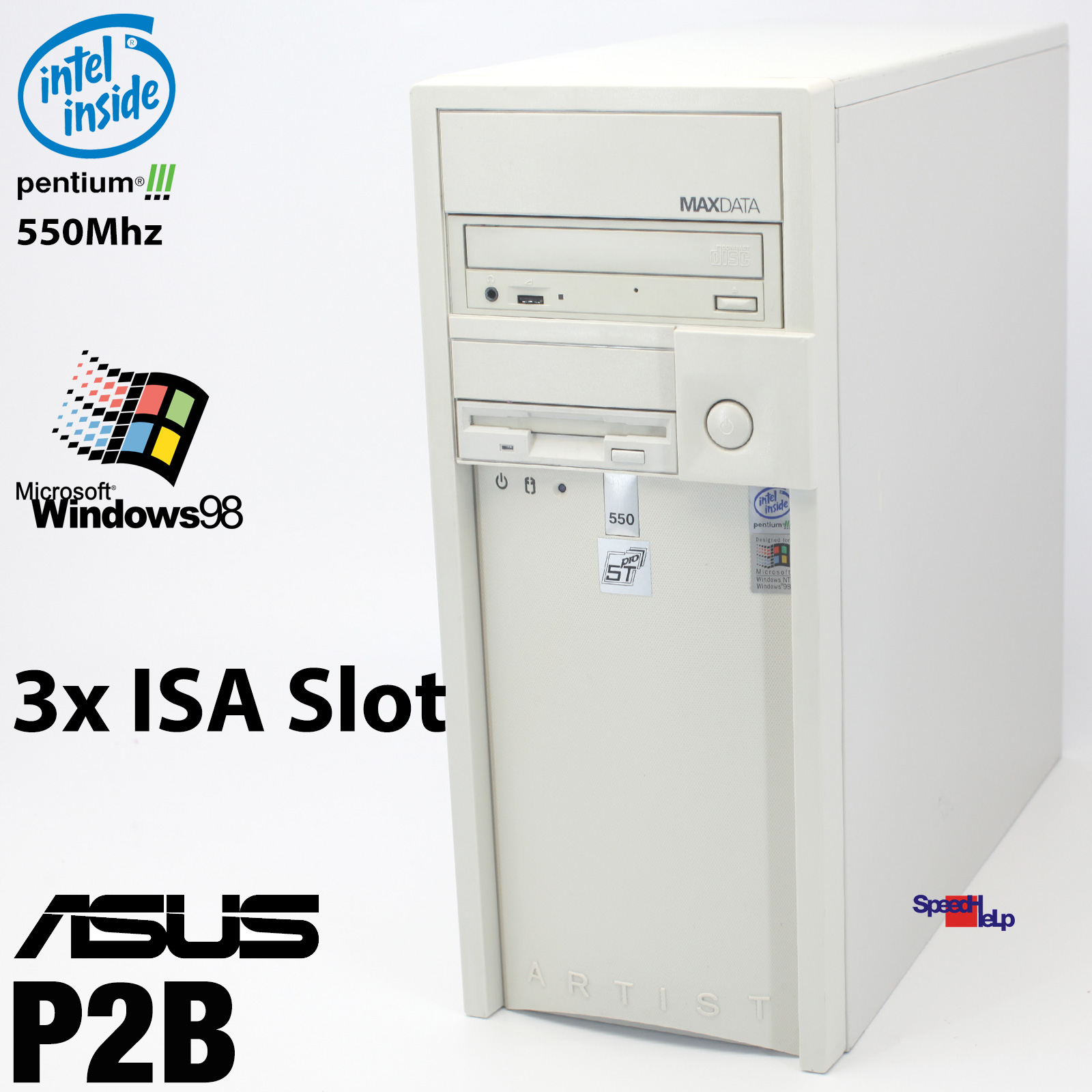 3x ISA ASUS P2B PC COMPUTER PENTIUM III 20GB 384MB WINDOWS 98 SE PARALLEL LPT