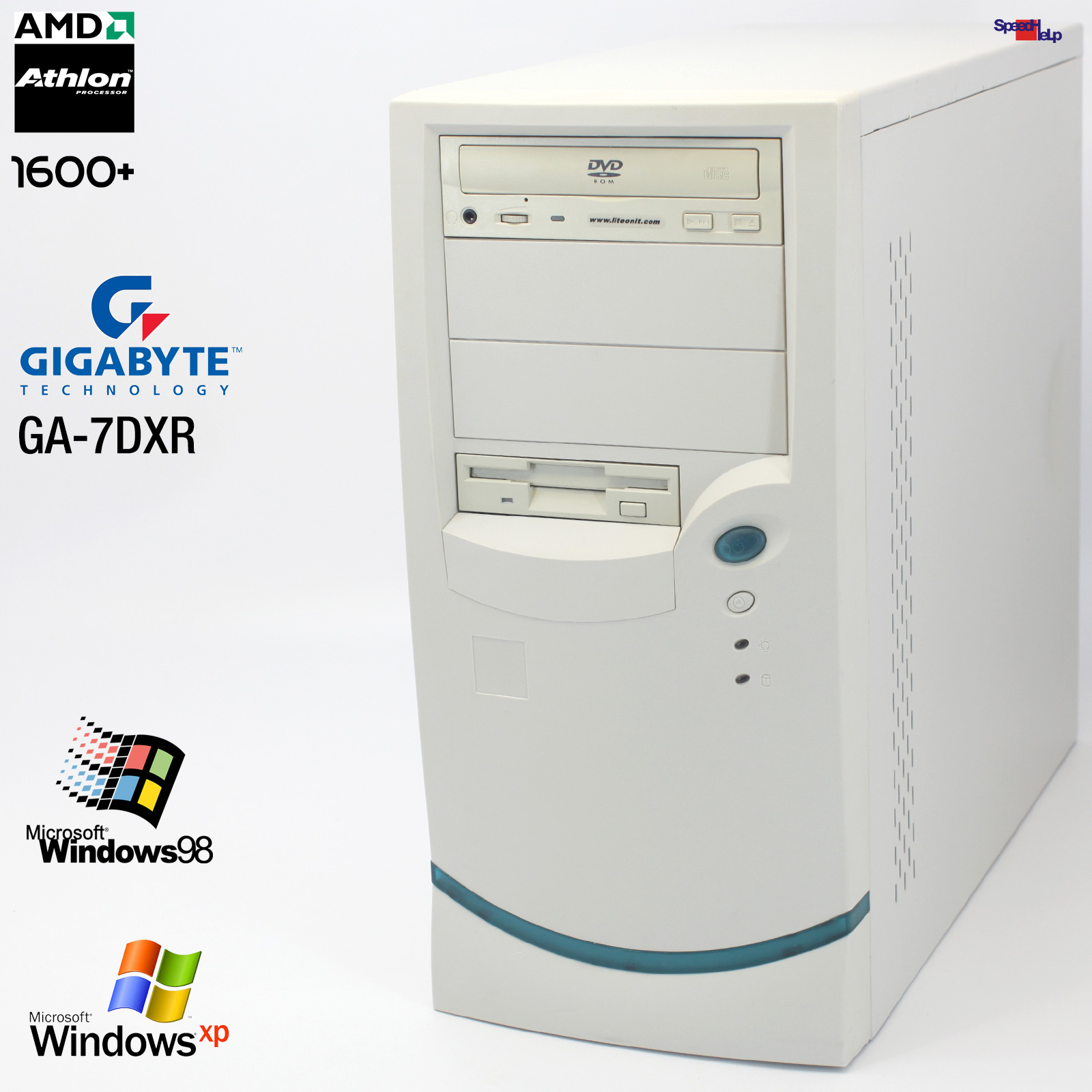 GIGABYTE GA-7DXR PC COMPUTER AMD ATHLON XP 1600+ PARALLEL RS-232 LPT WINDOWS 98