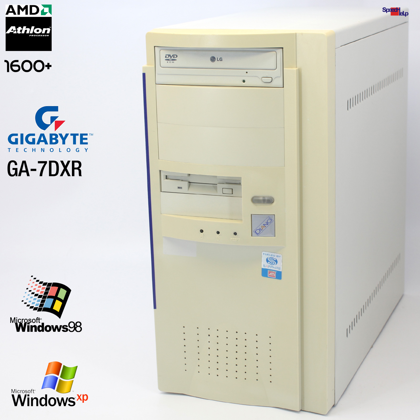 💻GIGABYTE GA-7DXR PC COMPUTER AMD ATHLON XP 1600+ PARALLEL RS-232 LPT WIN 98 XP