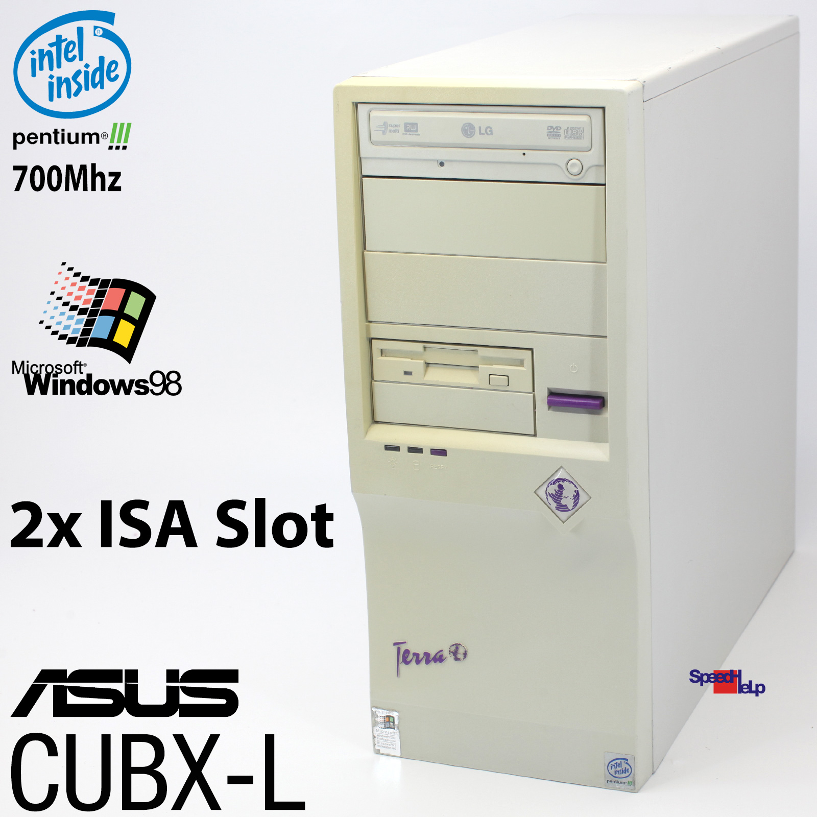 2x ISA ASUS CUBX-L PC COMPUTER PENTIUM III 80GB 256MB WINDOWS 98 SE PARALLEL LPT