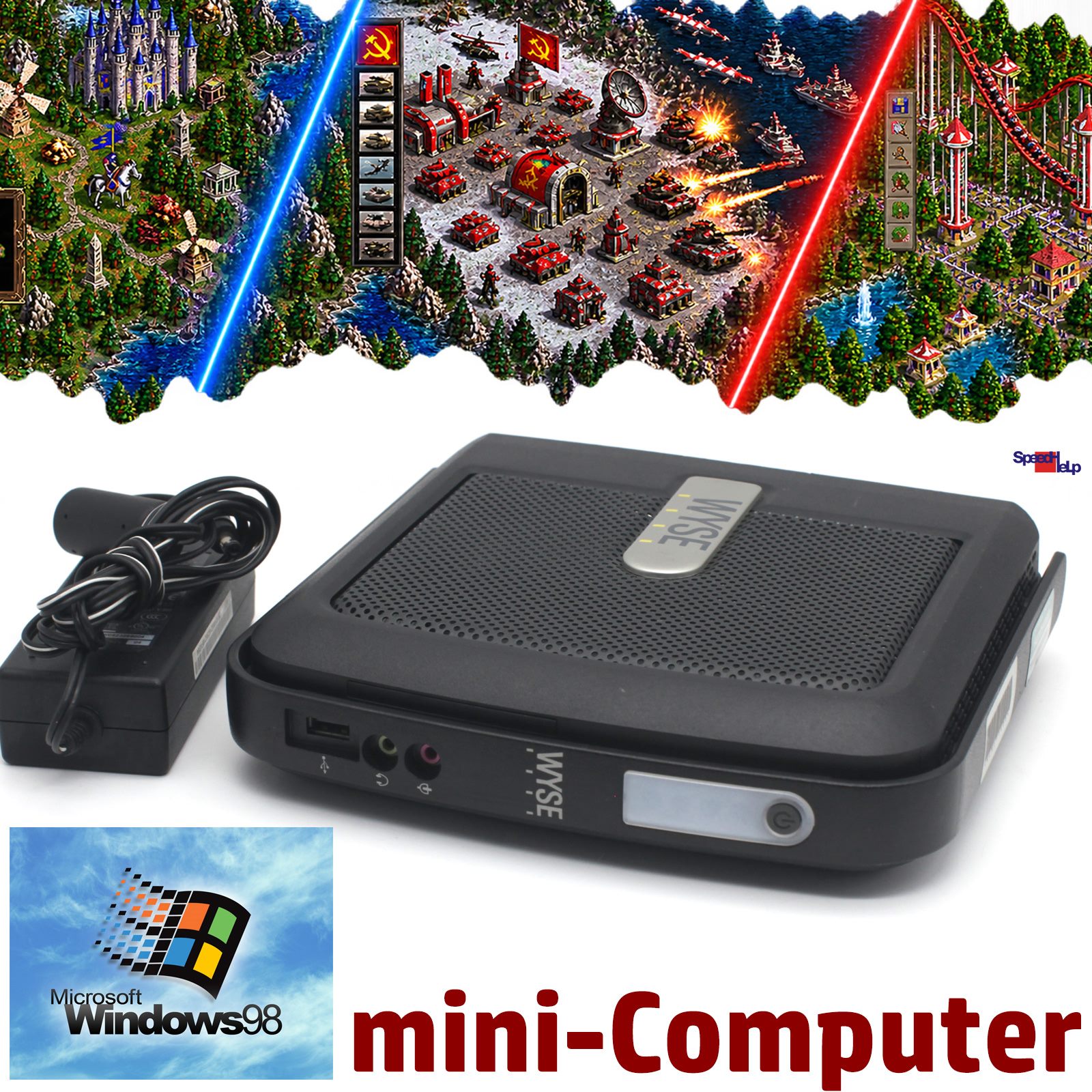 🎮MINI COMPACT COMPUTER PC 1200MHZ 16GB SSD RETRO GAMES WINDOWS 98 HEROES III