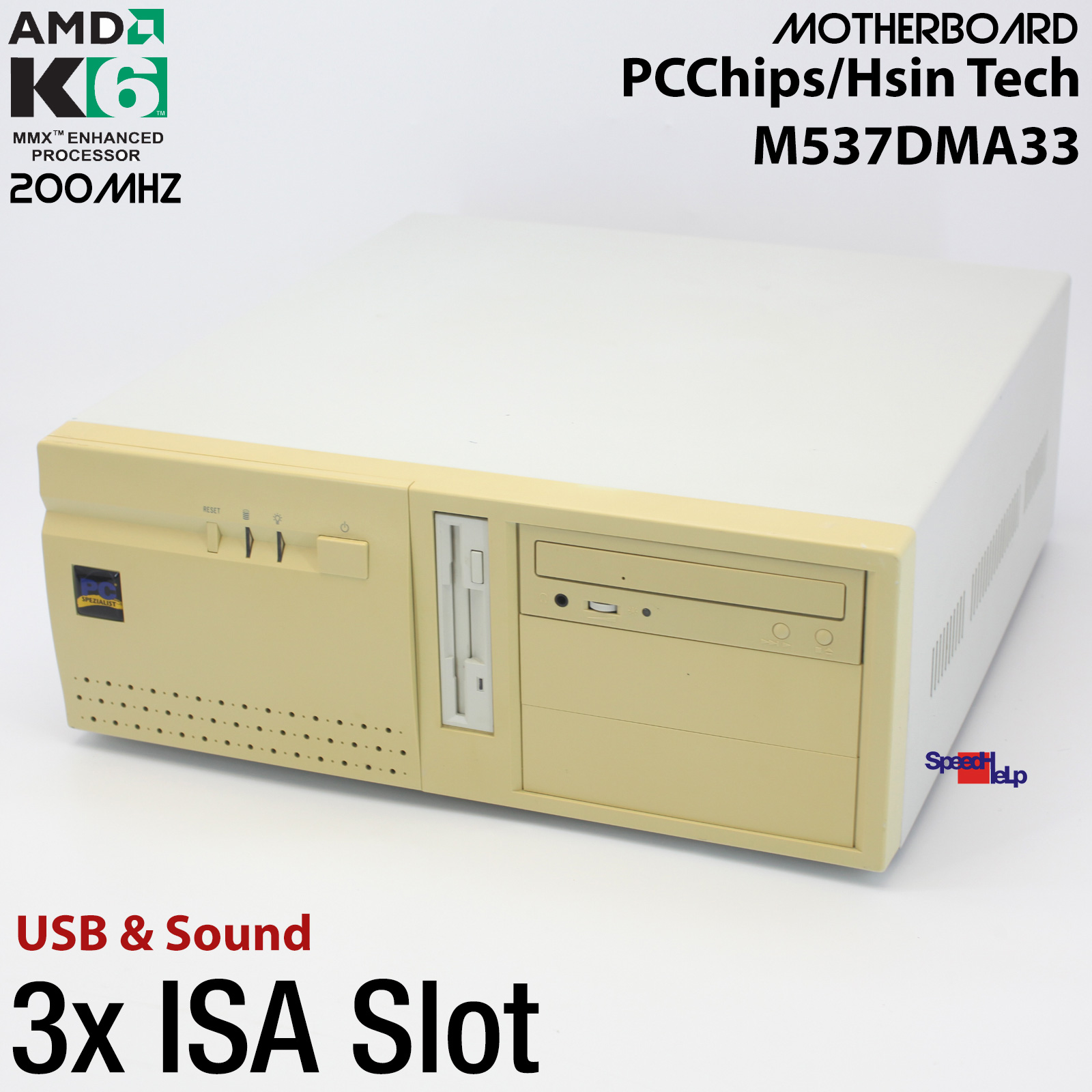3x ISA SLOT PCCHIPS M537DMA33 AMPTRON PM-8400C COMPUTER AMD K6 200MHZ WIN 98 SE