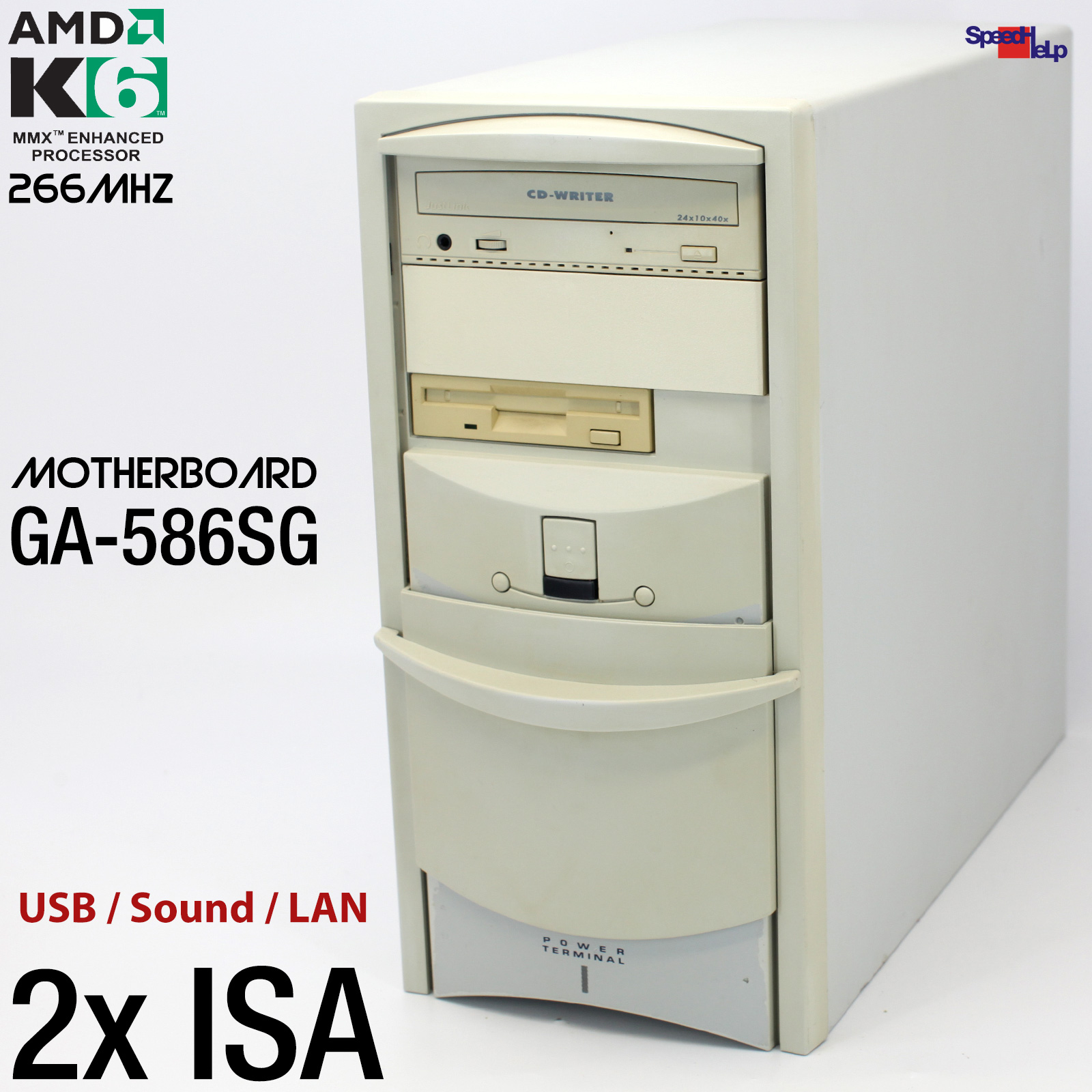 2x ISA SLOT GIGABYTE GA-586SG COMPUTER AMD K6 266MHZ WINDOWS 98 SE LPT RS232 COM