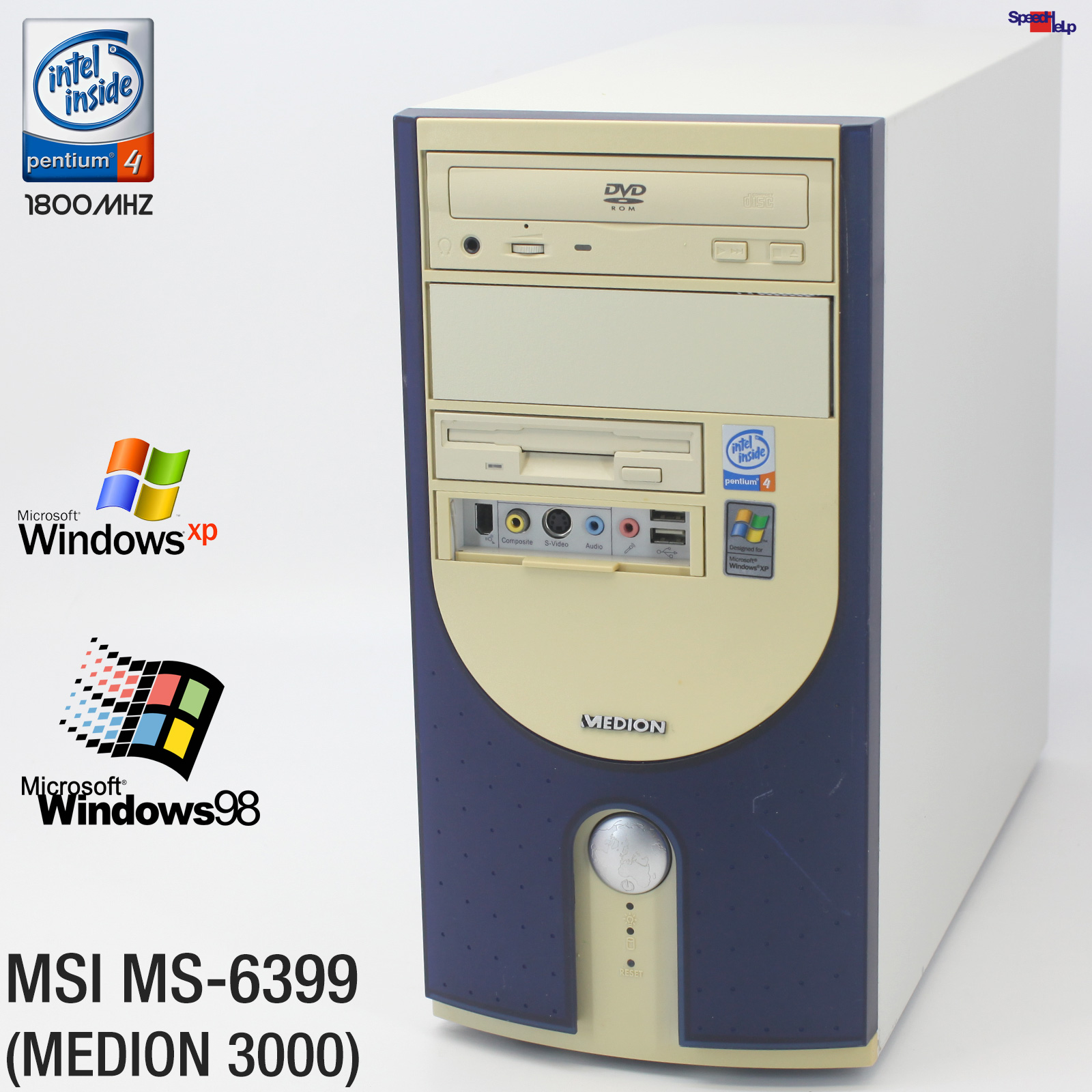 💻MSI MS-6399 MEDION 3000 PC COMPUTER PENTIUM 4 1.8GHZ 256MB OLD GAMES WIN 98