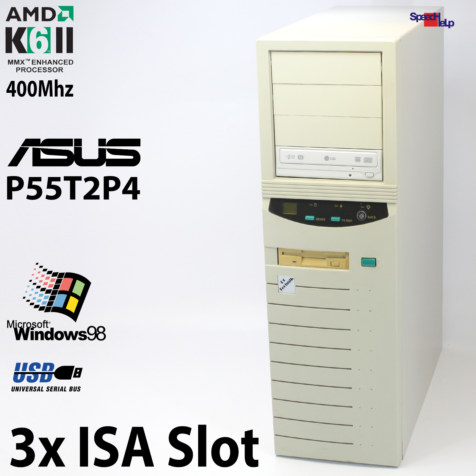 3x ISA SLOT ASUS P55T2P4 VER: 3.2 PC COMPUTER AMD K6-2 400MHZ WINDOWS 98 SE USB