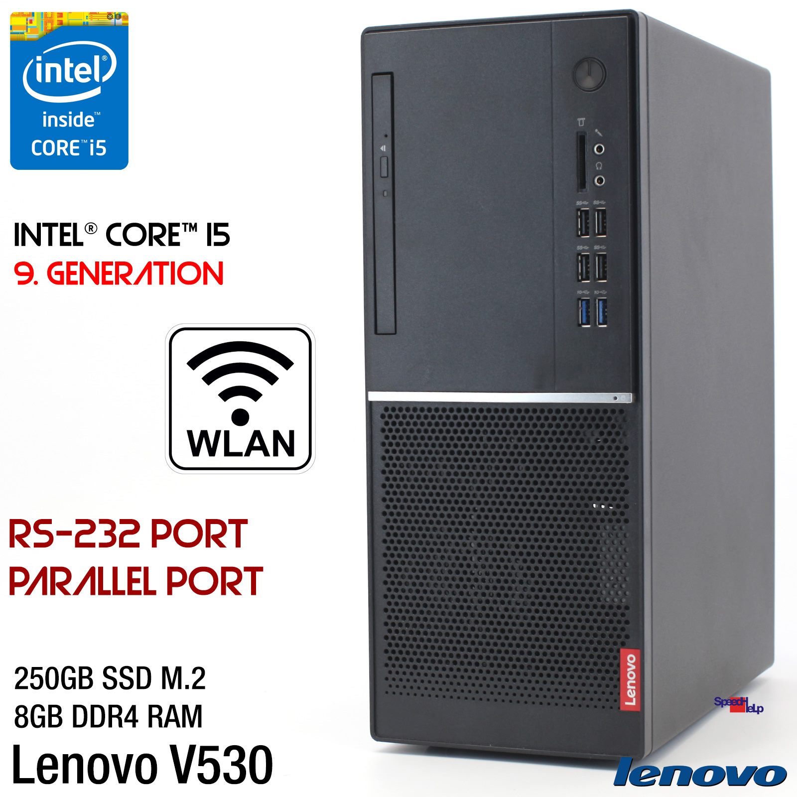 🖥IBM LENOVO V530 i5 9400 COMPUTER PC RS-232 PARALLEL LPT PORT WIN 10 250GB WLAN