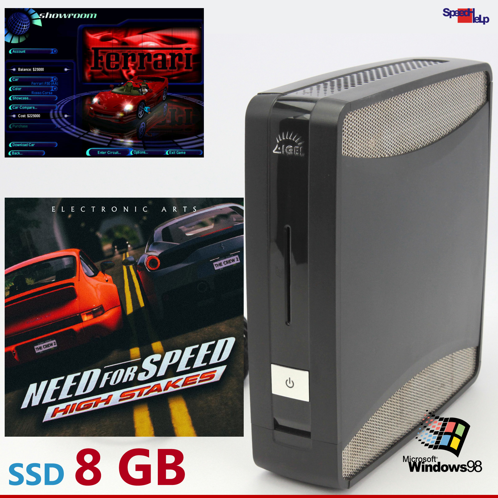 🎮MINI PC COMPUTER PC RETRO GAMES SPIELE DOS WINDOWS 98 8GB SSD NEED FOR SPEED 4