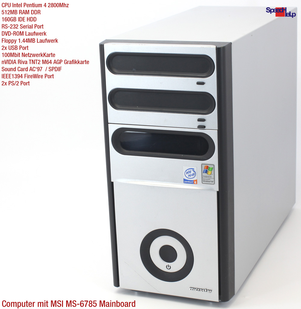MSI MS-6785 PC COMPUTER PENTIUM 4 2.8GHZ 512MB 160GB COM WINDOWS 98 MULTIMEDIA